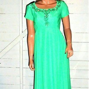 Vintage Emma Domb Metallic Green Sequin Maxi Dress 8